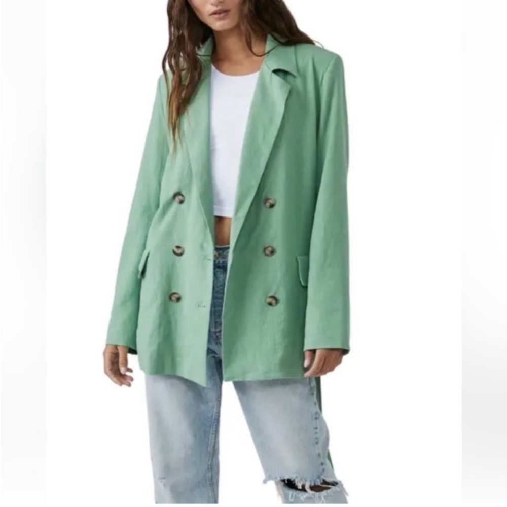 Free People Green Double-Breasted Blazer
